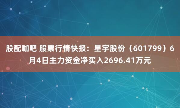 股配咖吧 股票行情快报：星宇股份（601799）6月4日主力资金净买入2696.41万元